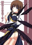  ass blue_eyes breasts brown_hair hair_ornament kuronezumi large_breasts lyrical_nanoha mahou_shoujo_lyrical_nanoha_strikers nipples no_panties short_hair solo x_hair_ornament yagami_hayate 