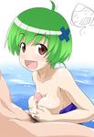  :d breasts cum fang green_hair hair_ornament kenkou_zenrakei_suieibu_umishou medium_breasts ninagawa_amuro open_mouth paizuri penis short_hair smile solo_focus swimsuit uncensored water x_hair_ornament youkan 