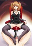  amane_misa artist_request breasts censored corset death_note feet footjob hetero large_breasts mosaic_censoring penis pussy solo thighhighs toes 