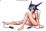  barefoot blue_hair breasts feet game_console handheld_game_console large_breasts legs long_legs nude original personification playstation playstation_portable purple_eyes ryu_(ryu's_former_site) solo toes wet 