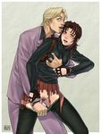  1girl azasuke black_lagoon breast_grab breasts chaka_(black_lagoon) grabbing hetero large_breasts no_panties pantyhose pubic_hair revy_(black_lagoon) 