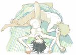  1girl bed commentary copyright_request couple hetero long_legs lowres nude ryuko_azuma sex shijuuhatte sketch skinny striped traditional_media 
