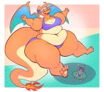  2022 absurd_res aimbot-jones anthro belly bikini breasts charizard clothing digital_media_(artwork) duo eyes_closed female hi_res huge_hips huge_thighs imminent_facesitting male membrane_(anatomy) membranous_wings navel nintendo obese obese_female overweight overweight_female pok&eacute;mon pok&eacute;mon_(species) scalie sea size_difference smeargle smile swimwear thick_tail thick_thighs valentina_(aimbot-jones) video_games water wide_hips wings 