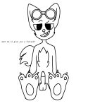  anthro arctic_fox canid canine eyewear fan_character feet foot_fetish foot_focus fox fur genitals goggles hi_res leathan line_art male mammal naughty_face pawpads penis solo solo_focus text white_body white_fur 