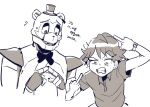  2boys animal_ears animal_robot bandaid bandaid_on_face bear_ears bow bowtie double_middle_finger five_nights_at_freddy&#039;s five_nights_at_freddy&#039;s:_security_breach freddy_fazbear fullbban_g glamrock_freddy gregory_(fnaf) hat middle_finger multiple_boys robot short_hair top_hat 