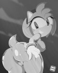  amy_rose anthro black_and_white clothing eulipotyphlan female genitals gloves hand_on_butt handwear hedgehog horizontal_pupils mammal momozuki monochrome nude pupils pussy sega solo sonic_the_hedgehog_(series) 