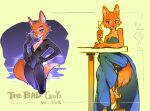  absurd_res alcohol anthro beverage breasts canid canine cleavage clothed clothing diane_foxington dreamworks dress female fox furniture groongloon hi_res jewelry jumpsuit looking_at_viewer mammal necklace piercing ring sitting solo table the_bad_guys tight_clothing 