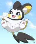  anus artist_logo black_body blue_sky day emolga female flying genitals hi_res logo nintendo open_mouth pichu90 pok&eacute;mon pok&eacute;mon_(species) pussy sky solo video_games white_body 