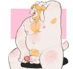  2022 absurd_res anthro asgore_dreemurr balls belly big_belly bovid bovine erection eyes_closed genitals hi_res humanoid_genitalia humanoid_hands humanoid_penis lustyshu male mammal moobs navel nipples overweight overweight_male penis sitting solo undertale_(series) 