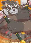  2022 anthro belly big_belly black_body black_nose hi_res humanoid_hands kemono kintoki_sakata male mammal overweight overweight_male sengoku_puzzle shirokumaou solo ursid weapon 