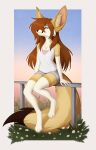  2022 4_toes 5_fingers anthro breasts brown_hair canid canine clothed clothing digital_media_(artwork) eyebrows eyelashes feet female fingers fox hair hi_res kyotoleopard mammal smile solo toes 