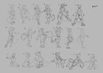  anthro biped black_and_white butt claws front_view hair hand_on_hip kneeling lying male monochrome multiple_poses navel on_back oselotti plantigrade pose presenting_balls raised_leg rear_view short_hair side_view sitting sketch solo spread_legs spreading standing 