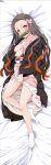  1girl blush breasts cleavage dakimakura_(medium) gibun_(sozoshu) highres japanese_clothes kamado_nezuko kimetsu_no_yaiba kimono long_hair pink_eyes solo tachi-e thighs yukata 