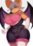  anthro big_breasts blue_eyes blush breasts chiropteran cleavage clothed clothing female hi_res kakuteki11029 looking_at_viewer mammal rouge_the_bat sega solo sonic_the_hedgehog_(series) wings 