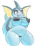  absurd_res anthro anthrofied belly big_belly big_breasts bikini blue_sclera bodily_fluids breasts clothing eeveelution female hand_on_breast hi_res lhacedor looking_at_viewer marine nintendo pok&eacute;mon pok&eacute;mon_(species) short_stack slightly_chubby smile solo sweat sweatdrop sweaty_breasts swimwear thick_tail thick_thighs under_boob vaporeon video_games white_eyes wide_hips 