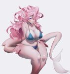  absurd_res anthro bikini clothing female fish hair hi_res imabunbun marine nipple_outline pink_body pink_hair shark simple_background solo swimwear tongue tongue_out white_background wide_hips 