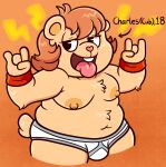  &lt;3 aged_up anthro areola briefs brown_hair bulge clothed clothing cub_(htf) devil_horns_(gesture) fur gesture glistening glistening_body glistening_fur glistening_hair hair happy_tree_friends heart_nose hi_res male mammal mondo_media moobs nipples open_mouth open_smile overweight overweight_anthro overweight_male sinribbons smile solo tan_body tan_fur teeth tighty_whities tongue tongue_out underwear underwear_only ursid white_briefs white_clothing white_underwear 