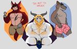  absurd_res anthro asgore_dreemurr asian_clothing barazoku bottomwear bovid canid canine canis caprine clothed clothing dreamworks east_asian_clothing five_nights_at_freddy&#039;s fox foxy_(fnaf) fundoshi fur goat grey_background grin group heart_underwear hi_res horn japanese_clothing male mammal mr._wolf_(the_bad_guys) nipples red_body red_fur scar scottgames shorts simple_background sitting smile standing the_bad_guys the_mist_walker trio undertale_(series) underwear video_games white_body white_fur wolf 