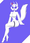  absurd_res anthro app blue_background blue_eyes breasts canid canine clothing clyde_(discord) discord_(app) female fox hi_res humanoid legwear mammal samrunner simple_background solo thick_thighs thigh_highs white_body white_clothing white_legwear white_skin 