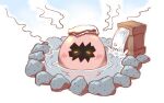  bandai_namco bathing boiled_octopus digimon digimon_(species) digitamamon egg egg_shell glowing glowing_eyes hot_spring shadowed_face water 