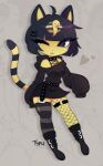  &lt;3 animal_crossing ankha_(animal_crossing) anthro artist_name black_bottomwear black_clothing black_hair black_legwear black_skirt black_sweater black_thigh_highs black_topwear boots bottomwear clothing collar domestic_cat felid feline felis female fishnet fishnet_legwear footwear goth hair hi_res legwear mammal nintendo one_eye_closed skirt solo spiked_collar spikes standing sweater thigh_highs topwear typh video_games wink 