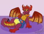  2021 anthro biped blush bodily_fluids diaper dragon genital_fluids horn lying male shadyadi1 signatuer signature simple_background smile solo urine wet_diaper wetting wings 