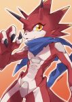  abs anthro bandai_namco betelgammamon cute_fangs digimon digimon_ghost_game fucoidance hi_res horn male red_body scalie scarf solo yellow_eyes 