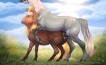  big_breasts big_butt bodily_fluids breasts brown_body brown_fur butt centaur cloud cum cum_in_pussy cum_inside duo equid equid_taur equine equine_taur female female_penetrated from_behind_position fur genital_fluids grass grey_body grey_fur hand_on_face hooves humanoid_pointy_ears humanoid_taur male male/female male_penetrating male_penetrating_female mammal mammal_taur marleybraun mounting nipples nude outside penetration plant sex sky tan_body tan_skin taur taur_on_taur taur_penetrated taur_penetrating taur_penetrating_taur teats 