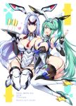  2girls adapted_costume bangs breasts cleavage green_eyes green_hair halcon highres kos-mos kos-mos_re: large_breasts long_hair multiple_girls playboy_bunny pneuma_(xenoblade) ponytail swept_bangs very_long_hair xenoblade_chronicles_(series) xenoblade_chronicles_2 xenosaga 