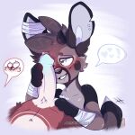  &lt;3 1:1 anthro antlers balls bandage bandaged_arm bandaged_ear bedroom_eyes black_body black_fur blush bodily_fluids brown_body brown_fur canid canine canis cervid cheek_tuft chest_tuft domestic_dog dripping duo ear_tuft erection facial_tuft fur genital_fluids genitals grey_body grey_fur half-closed_eyes horn humanoid_genitalia humanoid_penis imminent_oral male male/male mammal narrowed_eyes notched_ear nuzzling penis penis_in_face precum precum_drip precum_string seductive sinnerscasino smile smirk smug smug_face smug_grin tuft 