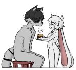  animate_inanimate anthro bodily_fluids burger dedzomby drooling duo female food inflatable lagomorph leporid living_inflatable male male/female mammal nina_snowfield procyonid rabbit raccoon saliva steam 