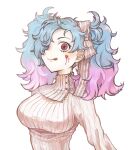  1girl armor_removed bangs blue_hair fire_emblem fire_emblem_fates licking_lips looking_at_viewer multicolored_hair peri_(fire_emblem) pink_hair pirihiba red_eyes solo sweater tongue tongue_out turtleneck turtleneck_sweater twintails two-tone_hair upper_body 