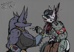  anthro anubian_jackal armor big_breasts black_body black_bodysuit black_fur black_hair black_lips black_sclera blade_arm blood blood_on_breast blood_on_breasts blood_on_clothing blood_on_face blood_on_hand blood_on_weapon blue_body blue_fur blue_hair bns_arts bodily_fluids bodysuit bottomwear breasts brown_bottomwear brown_clothing brown_pants canid canine canis clothing countershade_tail countershading coyote curvy_figure cybernetic_limb cybernetics cyborg death_mission ear_piercing erect_nipples eye_contact eyewear facial_markings female fingerless_gloves fur gauntlets glasses gloves glowing glowing_eyes gold_chain gore grey_clothing grey_shirt grey_topwear hair handwear head_markings jackal killing lips long_ears looking_at_another machine male mammal markings melee_weapon multicolored_hair muscular muscular_female nazi_uniform nipples open_mouth pants piercing red_eyes shirt size_difference skinsuit smaller_male spikes sunglasses t.n. tight_clothing topwear veiny_muscles voluptuous weapon weapon_arm white_body white_fur wolfsangel_(symbol) yellow_eyes yellow_eyewear yellow_sunglasses zaria_(t.n.) 