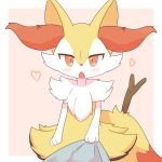  &lt;3 2022 3_fingers anthro black_body black_fur blush braixen canid canine clothing clothing_pull cute_fangs dipstick_tail female fingers fluffy fur hetakitsune hi_res inner_ear_fluff kemono looking_at_viewer mammal markings multicolored_tail nintendo open_mouth orange_eyes pok&eacute;mon pok&eacute;mon_(species) red_body red_fur solo stick tail_markings tuft video_games white_body white_fur yellow_body yellow_fur 