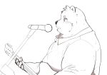  2022 absurd_res anthro clothing en_1_9 hi_res humanoid_hands kemono male mammal microphone musical_instrument overweight overweight_male shirt simple_background solo topwear ursid 