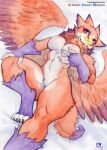  absurd_res anthro areola avian beak breasts feathered_wings feathers female fur gryphon hi_res looking_at_viewer lying murazaki mythological_avian mythology nude solo wings 