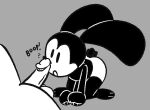  2022 anthro black_and_white black_body clothed clothing digital_drawing_(artwork) digital_media_(artwork) disney duo faceless_character faceless_male fur genitals lagomorph leporid male male/male mammal monochrome open_mouth oswald_the_lucky_rabbit penis qoolguyart rabbit simple_background toony 
