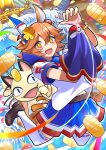  +_+ 1girl :d animal_ears bead_bracelet beads bracelet brown_eyes eyebrows_visible_through_hair gigantamax gigantamax_meowth gold hair_between_eyes hair_ornament highres horse_ears horse_girl jewelry koban_(gold) loafers magikarp matikanefukukitaru_(umamusume) meowth nabe_saori orange_hair poke_ball poke_ball_(basic) pokemon pokemon_(creature) shoes smile thighhighs umamusume white_legwear 