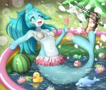  absurd_res anthro ball beach_ball blue_body blue_hair blush bottomwear brand_new_animal cetacean clamshell_bra clothed clothing delphinoid faroula_twitt female flower food fruit grass hair hi_res holding_food holding_object holding_out_hand holding_popsicle inflatable kiddie_pool lily_pad looking_at_viewer mammal marine melon miniskirt nina_flip open_mouth outside partially_clothed partially_submerged plant popsicle rubber_duck signature sitting skirt smile solo studio_trigger swimwear toothed_whale water water_lily watermelon watermelon_beach_ball watermelon_popsicle watermelon_slice 