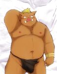  2022 anthro asian_clothing belly big_belly black_clothing black_fundoshi black_underwear blush clothing east_asian_clothing fundoshi geld_(that_time_i_got_reincarnated_as_a_slime) hi_res humanoid_hands japanese_clothing kemono lying male mammal moobs navel nipples overweight overweight_male snow_utamaru solo suid suina sus_(pig) that_time_i_got_reincarnated_as_a_slime underwear wild_boar 
