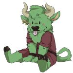  alpha_channel anthro blush blush_lines bovid bovine cattle clothed clothing european_mythology fur greek_mythology green_body green_fur hooves horn male mammal minotaur mythology neck_tuft pop2hotzz rintrah_(marvel) simple_background sitting solo tongue tongue_out transparent_background tuft 