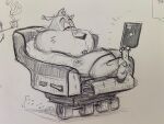  anthro belly caviid cellphone clothed clothing concept_art dreamworks guinea_pig jeremy_bernstein male mammal official_art overweight overweight_male phone professor_marmalade rodent sitting sketch smartphone solo the_bad_guys 