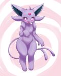  2022 4_toes blush canid chest_tuft eeveelution ehada espeon feet female feral fluffy forehead_gem fur happy kemono looking_at_viewer mammal nintendo open_mouth open_smile pawpads paws pink_eyes pok&eacute;mon pok&eacute;mon_(species) purple_body purple_fur smile smiling_at_viewer solo toes tongue tuft video_games 