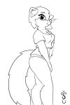  anthro big_eyes clothing domestic_ferret female fluffy fluffy_tail hair hi_res inner_ear_fluff line_art looking_at_viewer mammal marsiglia monochrome mustela mustelid musteline short_hair simple_background smile smiling_at_viewer smousee solo standing toony topwear true_musteline tuft underwear whiskers 