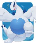  2022 3_toes absurd_res ai_only_dream ambiguous_gender belly blue_background blue_belly blue_body blue_eyes blue_tail blush border emanata feet fingers front_view hi_res legendary_pok&eacute;mon looking_at_viewer lugia multicolored_body nintendo nude pok&eacute;mon pok&eacute;mon_(species) simple_background solo toes tongue two_tone_body two_tone_tail video_games white_border 
