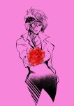  1girl alternate_costume bouquet casual collarbone contemporary cowboy_shot flower highres holding holding_bouquet jugemt lips looking_at_viewer mukuro_(yu_yu_hakusho) scar scar_on_chest scar_on_face short_hair solo yu_yu_hakusho 