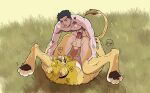  anthro anthro_penetrated bodily_fluids boni_(artist) cum dio_brando duo felid genital_fluids hi_res human human_on_anthro human_penetrating human_penetrating_anthro interspecies jojo&#039;s_bizarre_adventure jotaro_kujo larger_anthro lion male male/male mammal pantherine penetration size_difference smaller_male 