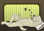  anthro bangs beastars bed collot_(beastars) curtains erection furniture hand_behind_head lewd_latte male nude pillow sleeping solo 
