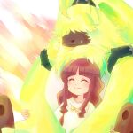  angoramon anthro bandai_namco brown_hair digimon digimon_(species) digimon_ghost_game duo embrace female fur hair hair_over_eyes hamu_ym hug human lagomorph leporid long_ears long_hair male mammal rabbit ruri_tsukiyono smile yellow_body yellow_fur 