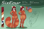  absurd_res ailurid anthro big_tail blue_eyes bow brown_body brown_fur collar fur hair hi_res kittydee male mammal model_sheet orange_body orange_fur pubes red_body red_fur red_hair red_panda sixfour_(character) sleeping solo white_body white_fur 